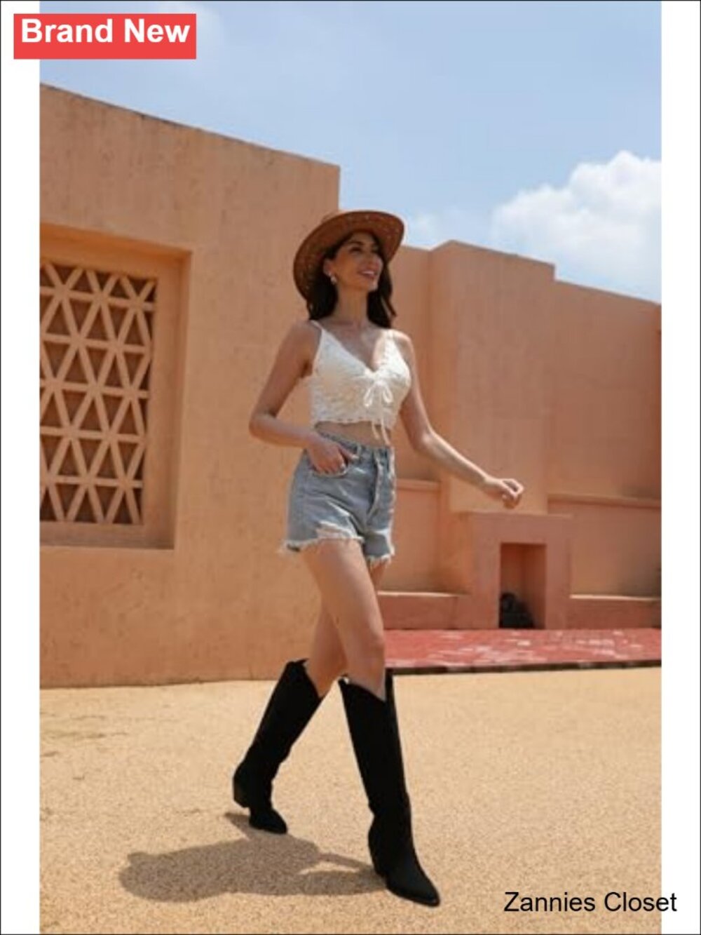 🤠 Embroidered Pointed Toe Faux Suede Cowboy Boots Knee High Western Block Heel - Picture 2 of 6